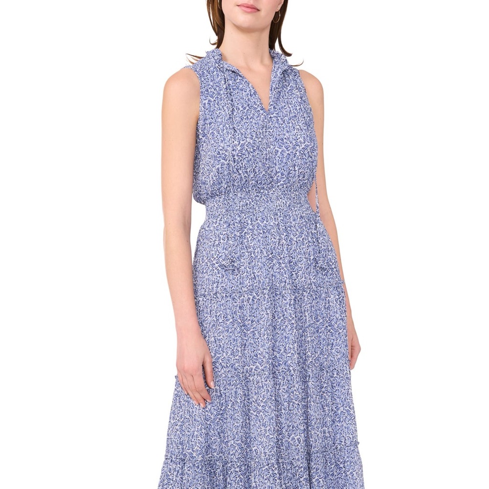 Halogen - Blue and White Floral Tiered Maxi Dress